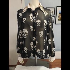 Auditions Sheer Scull Button Down Blouse